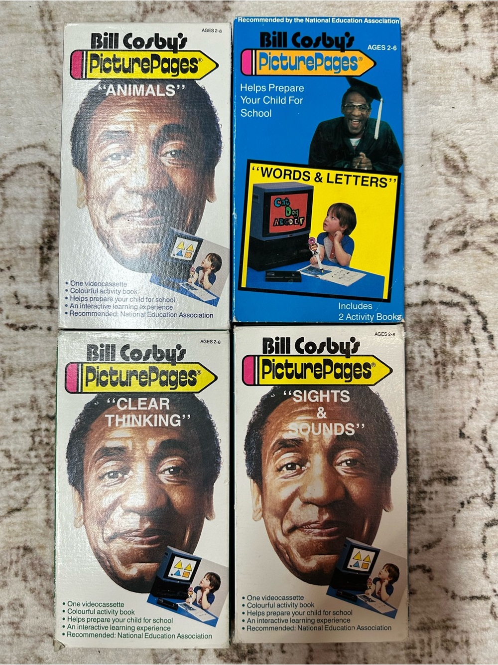 Bill Cosby’s Picture Pages Set of Four Educational VHS Tapes w/ 2 Activity Books